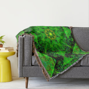 Viridescent Green Kaleidoscope, Throw Blanket