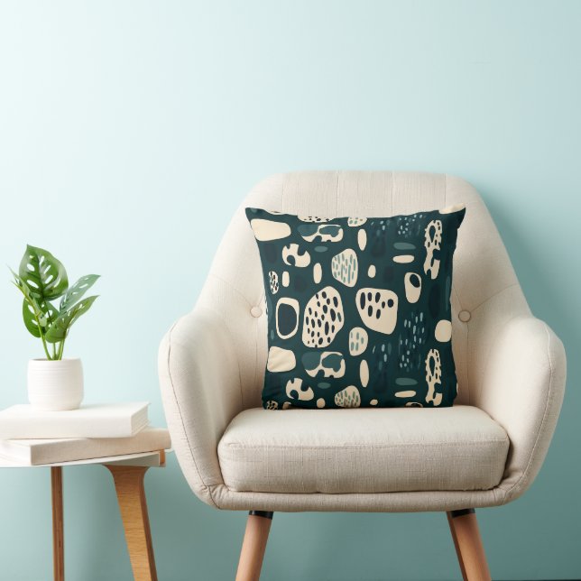 Viridian Blue-Green Organic Shapes Abstract Cushion (Chair)