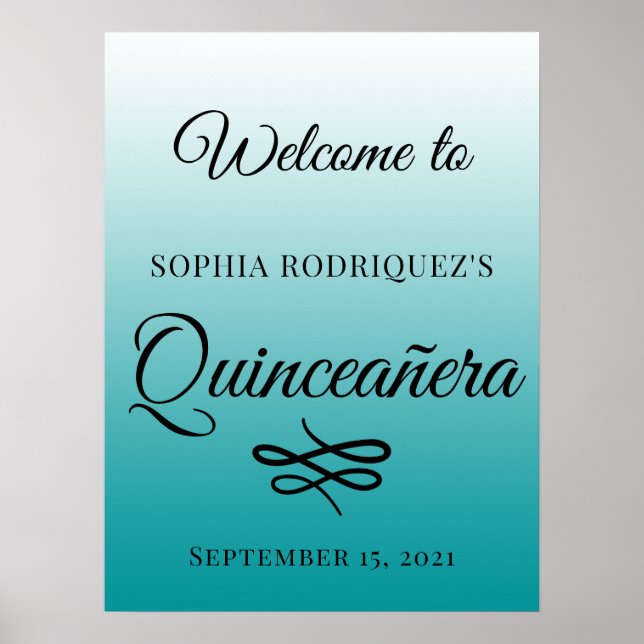 Viridian Green Quinceañera 15th Birthday Welcome Poster (Front)