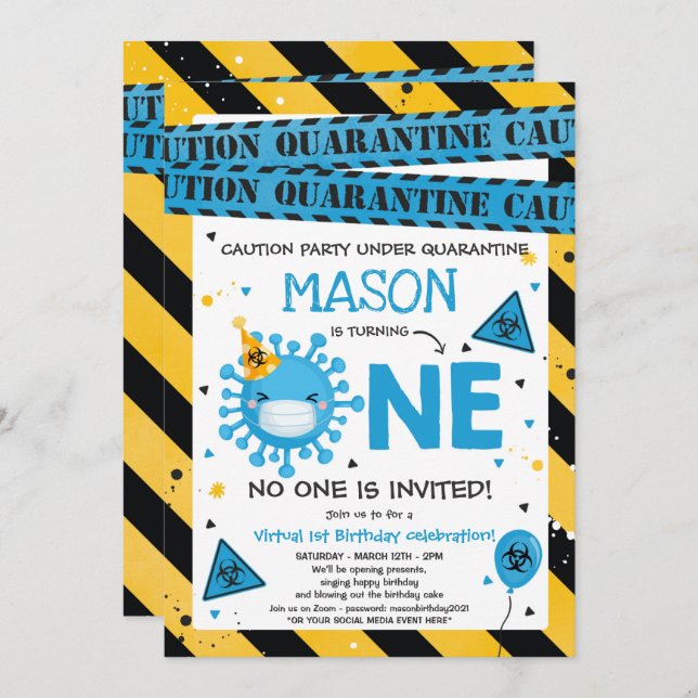 Virtual 1st Birthday Party Quarantine 1st Birthday Invitation (Front/Back)
