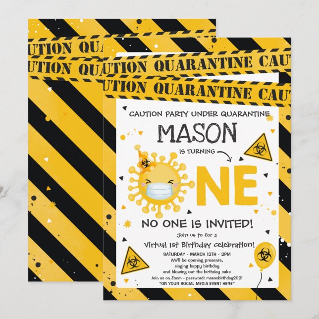 Virtual 1st Birthday Party Quarantine 1st Birthday Invitation (Front/Back)