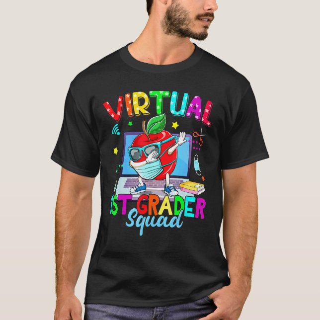 Virtual 1st Grade Squad Apple Mask Back To School  T-Shirt (Front)
