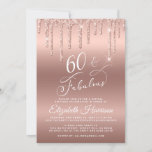 Virtual 60th Birthday Party Rose Gold Glitter Invitation<br><div class="desc">Elegant and chic sixtieth virtual birthday party invitation featuring "60 & Fabulous" in a pretty stylish script against a rose gold background,  with rose gold faux glitter dripping from the top. You can easily add the online party details.</div>