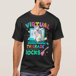 Virtual 9th Grade Rocks Dabbing Unicorn Mask Back  T-Shirt