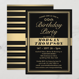 Virtual Any Birthday Black Gold and White Party Invitation