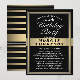 Virtual Any Birthday Black Gold and White Party Invitation