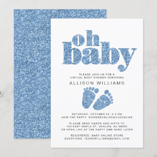 Virtual Baby Boy Shower Blue Glitter Invitation