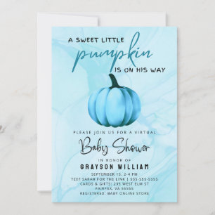 Virtual Baby Boy Shower Blue Pumpkin Invitation