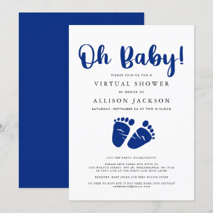 Virtual Baby Boy Shower Navy Blue Feet Invitation