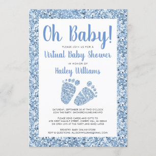Virtual  Baby Boy Shower Oh Baby Blue Glitter Feet Invitation