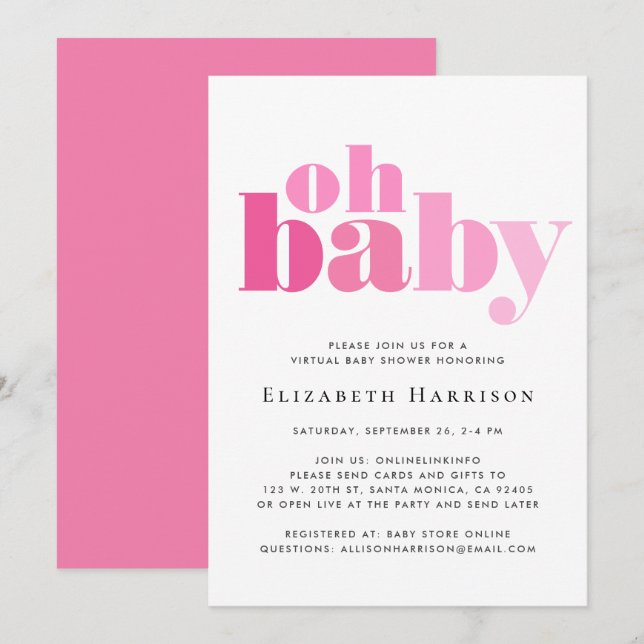 Virtual Baby Girl Pink Shower Invitation (Front/Back)