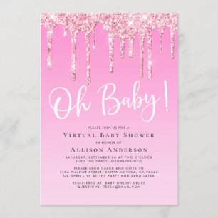 Virtual Baby Girl Shower Glitter Drip Pink Invitation