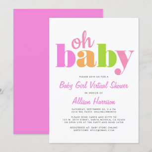 Virtual Baby Girl Shower Oh Baby Bright Pink Invitation