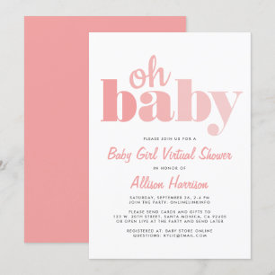 Virtual Baby Girl Shower Oh Baby Coral Invitation
