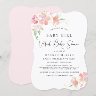 Virtual Baby Girl Shower Pink Floral Watercolor Invitation