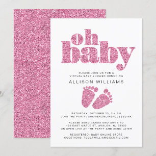 Virtual Baby Girl Shower Pink Glitter Invitation