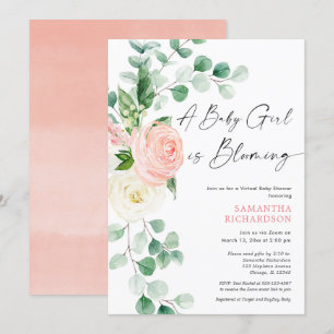 Virtual baby shower Baby girl is blooming spring Invitation