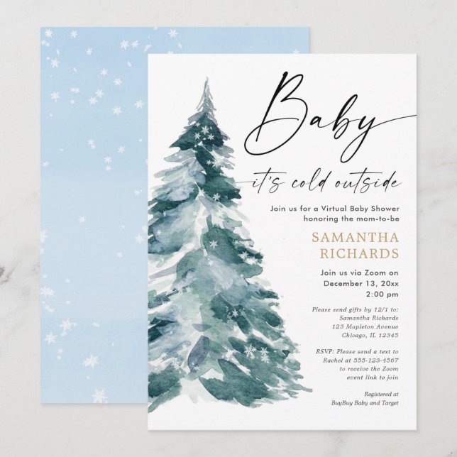 Virtual baby shower Baby it's cold outside boy Invitation (Front/Back)