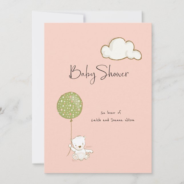 Virtual Baby Shower Bear Girl Peach Pink Save The Date (Front)