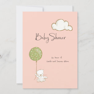 Virtual Baby Shower Bear Girl Peach Pink Save The Date