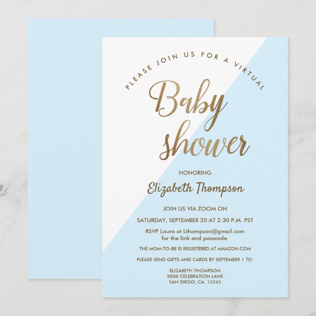 Virtual baby shower blue baby boy invitation (Front/Back)