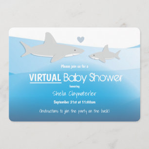 Virtual Baby Shower Blue Ocean Shark Cartoon Invitation