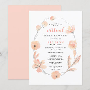 Virtual Baby Shower   Coral Floral Watercolor Invitation
