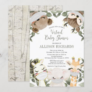 Virtual baby shower cute animals with masks invitation