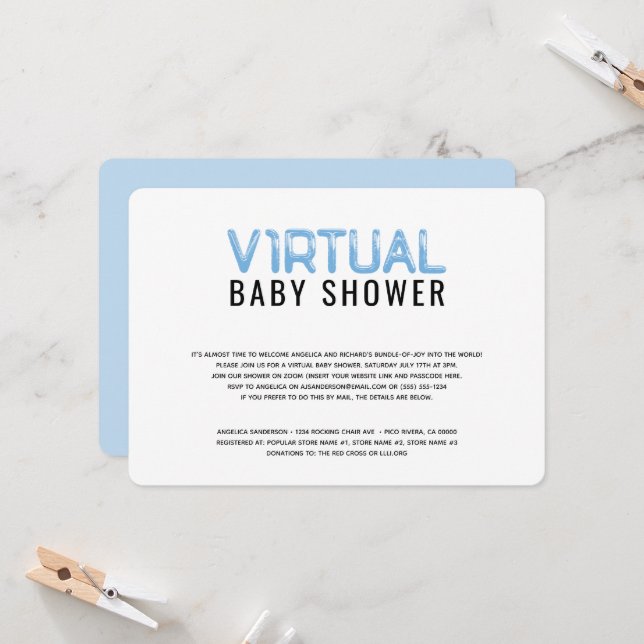 Virtual Baby Shower for Boy Blue White Invitation (Front/Back In Situ)