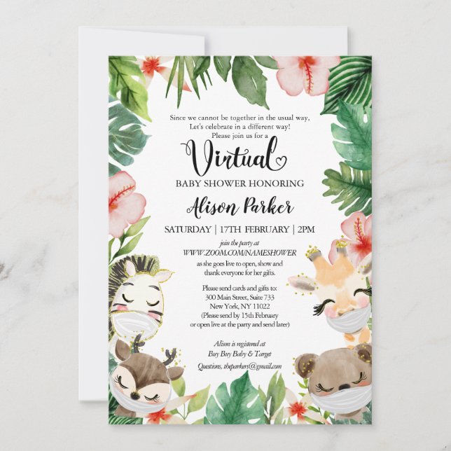 Virtual Baby Shower for Girl | Safari Friends Invitation (Front)