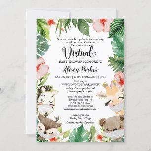 Virtual Baby Shower for Girl   Safari Friends Invitation