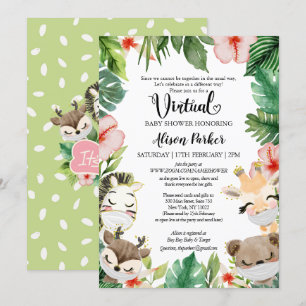 Virtual Baby Shower for GIRL   Safari Friends Invitation