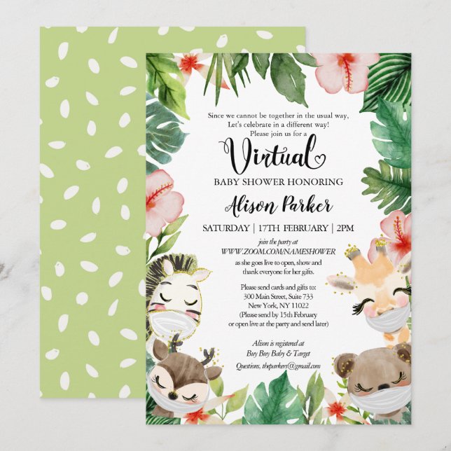 Virtual Baby Shower Gender Neutral Safari Friends Invitation (Front/Back)