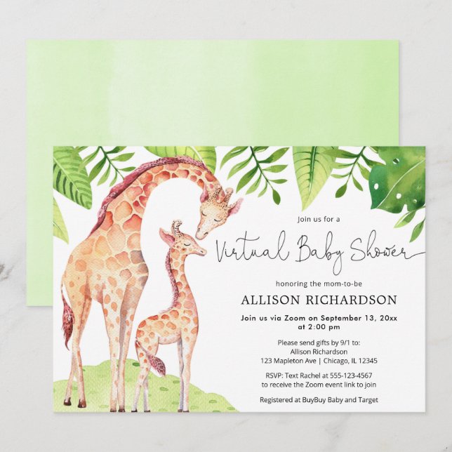 Virtual Baby Shower giraffe safari boy Invitation (Front/Back)