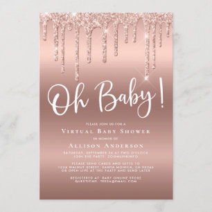 Virtual Baby Shower Glitter Drip Rose Gold Invitation