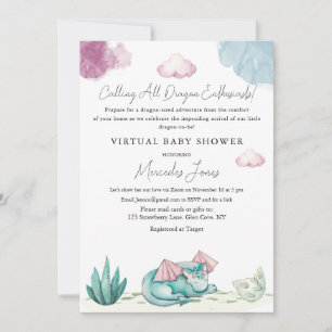Virtual Baby Shower Hatching Dragon Pastel Colours Invitation