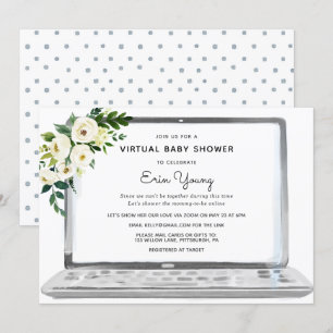 Virtual Baby Shower Laptop with White Flowers Invitation