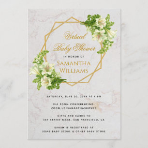 Virtual Baby Shower Lilies Gold Floral Geometric Invitation