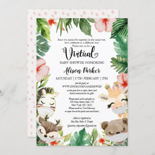 Virtual Baby Shower   Masked Jungle Safari Friends Invitation