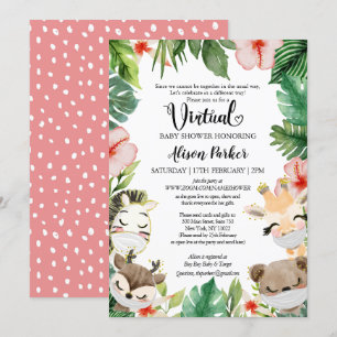 Virtual Baby Shower   Masked Jungle Safari Friends Invitation