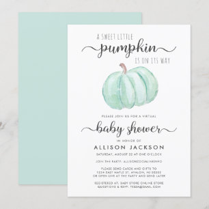 Virtual Baby Shower Mint Pumpkin Watercolor Invitation
