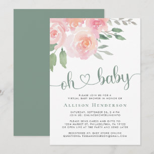 Virtual Baby Shower Pink Floral Watercolor Invitation