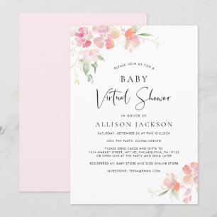 Virtual Baby Shower   Pink Floral Watercolor Invitation