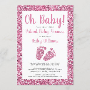 Virtual Baby Shower Pink Glitter Invitation
