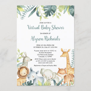 Virtual baby shower safari animals gender neutral invitation