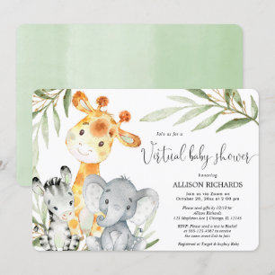 Virtual Baby Shower safari animals gender neutral Invitation