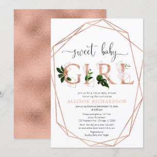 Virtual Baby Shower sweet baby girl rose gold Invitation
