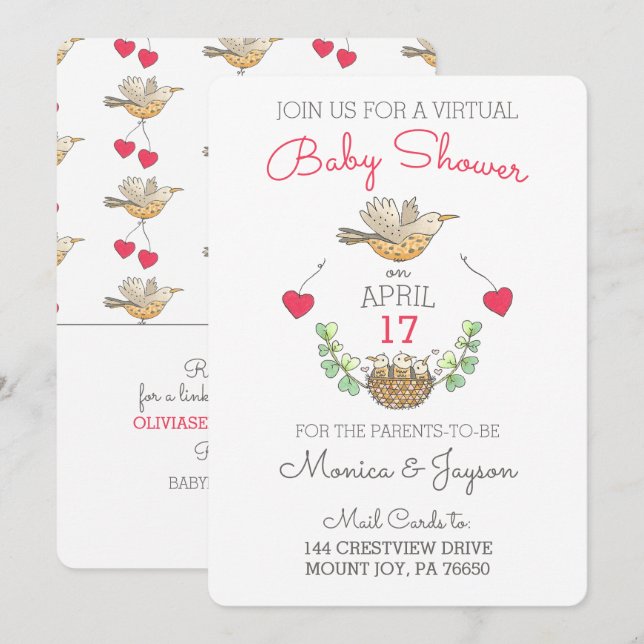 Virtual Baby Shower Sweetest Mama Bird with Nest Invitation (Front/Back)