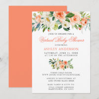 Virtual Baby Shower Watercolor Coral Floral