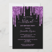 Virtual birthday glitter drip black purple glam